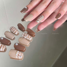 Load image into Gallery viewer, Coffee Date Brown Braided Style Short Almond| 10pc Handmade Best Press-on Nails Award-Winning Glue-on Nails
