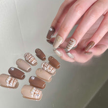 Load image into Gallery viewer, Coffee Date Brown Braided Style Short Almond| 10pc Handmade Best Press-on Nails Award-Winning Glue-on Nails
