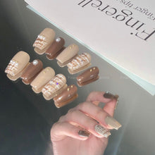 Load image into Gallery viewer, Coffee Date Brown Braided Style Short Almond| 10pc Handmade Best Press-on Nails Award-Winning Glue-on Nails
