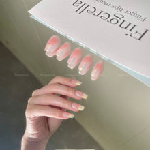 Load image into Gallery viewer, 【Final Clearance 80% OFF】Pink Smudged Blush Gold Liner French Tips Almond| 10pc Handmade
