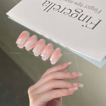 Load image into Gallery viewer, 【Final Clearance 80% OFF】Pink Smudged Blush Gold Liner French Tips Almond| 10pc Handmade
