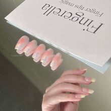 Load image into Gallery viewer, 【Final Clearance 80% OFF】Pink Smudged Blush Gold Liner French Tips Almond| 10pc Handmade
