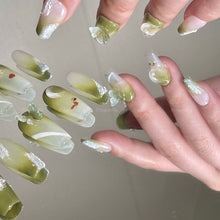 Load image into Gallery viewer, Avacado Green Crystal Butterfly Nails| 10pc Handmade Best Press-on Nails Award-Winning Glue-on Nails
