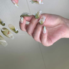 Load image into Gallery viewer, Avacado Green Crystal Butterfly Nails| 10pc Handmade Best Press-on Nails Award-Winning Glue-on Nails
