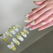 Load image into Gallery viewer, Avacado Green Crystal Butterfly Nails| 10pc Handmade Best Press-on Nails Award-Winning Glue-on Nails
