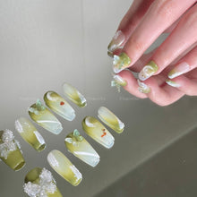 Load image into Gallery viewer, Avacado Green Crystal Butterfly Nails| 10pc Handmade Best Press-on Nails Award-Winning Glue-on Nails
