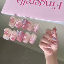 Load image into Gallery viewer, Butterfly Dreamland Pink Shinny Elegant Nails| 10pc Handmade
