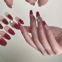 Load image into Gallery viewer, Red Elegant Chic French Rhinestone Nails| 10pc Handmade
