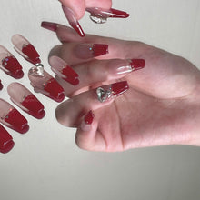 Load image into Gallery viewer, Red Elegant Chic French Rhinestone Nails| 10pc Handmade
