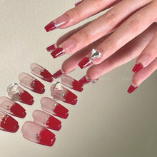 Load image into Gallery viewer, Red Elegant Chic French Rhinestone Nails| 10pc Handmade
