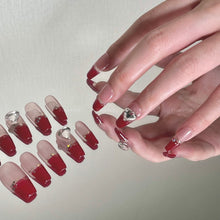 Load image into Gallery viewer, Red Elegant Chic French Rhinestone Nails| 10pc Handmade
