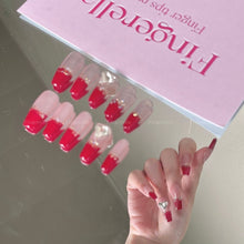 Load image into Gallery viewer, Red Elegant Chic French Rhinestone Nails| 10pc Handmade
