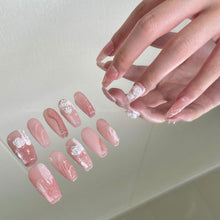 Load image into Gallery viewer, Camellia White&amp; Pink Smudged  Glittering Nails 10pc | Handmade Best Press-on Nails Award-Winning Glue-on Nails
