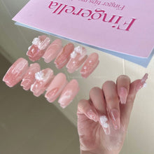 Load image into Gallery viewer, Camellia White&amp; Pink Smudged  Glittering Nails 10pc | Handmade Best Press-on Nails Award-Winning Glue-on Nails
