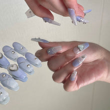 Load image into Gallery viewer, Blue Heart Nails Clean Elegant Chic| 10pc Handmade
