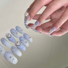 Load image into Gallery viewer, Blue Heart Nails Clean Elegant Chic| 10pc Handmade
