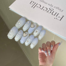 Load image into Gallery viewer, Blue Heart Nails Clean Elegant Chic| 10pc Handmade
