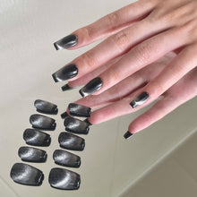 Load image into Gallery viewer, Saturn Ring Black Cat-eye Polar Light Almond Nails| 10pc Handmade
