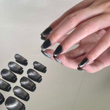 Load image into Gallery viewer, Saturn Ring Black Cat-eye Polar Light Almond Nails| 10pc Handmade
