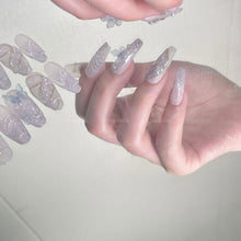 Load image into Gallery viewer, Blue&amp; Grey Smudged Butterfly Nails| 10pc Handmade Best Press-on Nails Award-Winning Glue-on Nails
