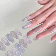 Load image into Gallery viewer, Blue&amp; Grey Smudged Butterfly Nails| 10pc Handmade Best Press-on Nails Award-Winning Glue-on Nails
