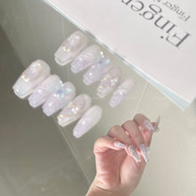 Load image into Gallery viewer, Blue&amp; Grey Smudged Butterfly Nails| 10pc Handmade Best Press-on Nails Award-Winning Glue-on Nails
