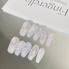 Load image into Gallery viewer, Blue&amp; Grey Smudged Butterfly Nails| 10pc Handmade Best Press-on Nails Award-Winning Glue-on Nails
