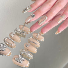 Load image into Gallery viewer, Champagne &amp; Grey Butterfly Rhinestone Nail| 10pc Handmade Best Press-on Nails Award-Winning Glue-on Nails
