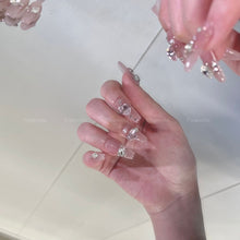 Load image into Gallery viewer, Light the night Pink Shinny Rhinstore Almond Nails| 10pc Handmade
