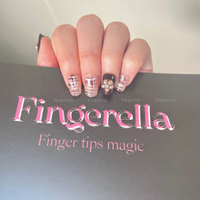 Load image into Gallery viewer, Champagne &amp; Grey Butterfly Rhinestone Nail| 10pc Handmade Best Press-on Nails Award-Winning Glue-on Nails
