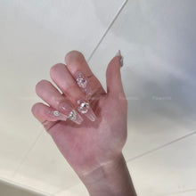 Load image into Gallery viewer, Light the night Pink Shinny Rhinstore Almond Nails| 10pc Handmade
