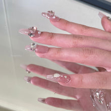 Load image into Gallery viewer, Light the night Pink Shinny Rhinstore Almond Nails| 10pc Handmade
