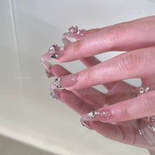 Load image into Gallery viewer, Light the night Pink Shinny Rhinstore Almond Nails| 10pc Handmade
