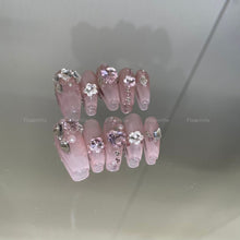 Load image into Gallery viewer, Light the night Pink Shinny Rhinstore Almond Nails| 10pc Handmade
