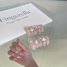 Load image into Gallery viewer, Light the night Pink Shinny Rhinstore Almond Nails| 10pc Handmade
