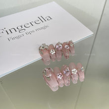 Load image into Gallery viewer, Light the night Pink Shinny Rhinstore Almond Nails| 10pc Handmade
