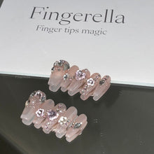 Load image into Gallery viewer, Light the night Pink Shinny Rhinstore Almond Nails| 10pc Handmade
