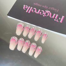 Load image into Gallery viewer, Versailles Pink Shinny Rhinestone Sparkly Gradient Gorgeous Nails| 10pc Handmade
