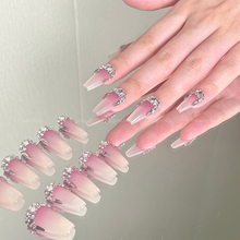 Load image into Gallery viewer, Versailles Pink Shinny Rhinestone Sparkly Gradient Gorgeous Nails| 10pc Handmade
