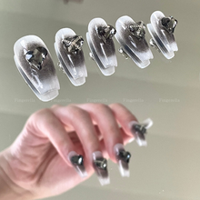 Load image into Gallery viewer, Black gradient rhinestone chain gothic fairy fancy Nails| 10pc handmade Best Press-on Nails Award-Winning Glue-on Nails
