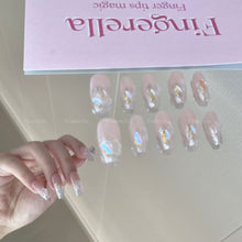 Load image into Gallery viewer, Sparkly pink Iridescent Transparent Crystal Nails| 10pc Handmade
