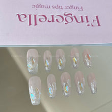 Load image into Gallery viewer, Sparkly pink Iridescent Transparent Crystal Nails| 10pc Handmade
