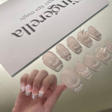 Load image into Gallery viewer, 【Recommended!】 White Cat-eye Polar Light Ring Elegant Chic Almond Nails | 10pc Handmade
