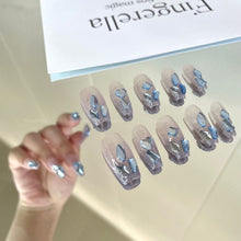 Load image into Gallery viewer, Blue crystal mermaid tears (Long)| 10pc Handmade Best Press-on Nails Award-Winning Glue-on Nails
