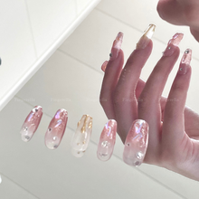 Load image into Gallery viewer, Weepy Baby Pink Rhinstone Polar Gold Liner Nails | 10pc Handmade
