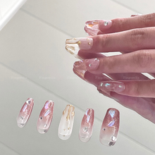 Load image into Gallery viewer, Weepy Baby Pink Rhinstone Polar Gold Liner Nails | 10pc Handmade
