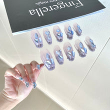 Load image into Gallery viewer, Blue crystal mermaid tears (Long)| 10pc Handmade Best Press-on Nails Award-Winning Glue-on Nails
