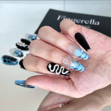 Load image into Gallery viewer, Medusa Snake Blue Black Pattern Nails Gothic Punk| 10pc Handmade
