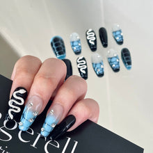 Load image into Gallery viewer, Medusa Snake Blue Black Pattern Nails Gothic Punk| 10pc Handmade
