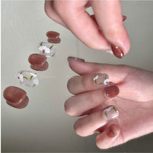 Load image into Gallery viewer, Monet Garden Smudged Gold Liner Pink Maple Nails | 10pc Handmade
